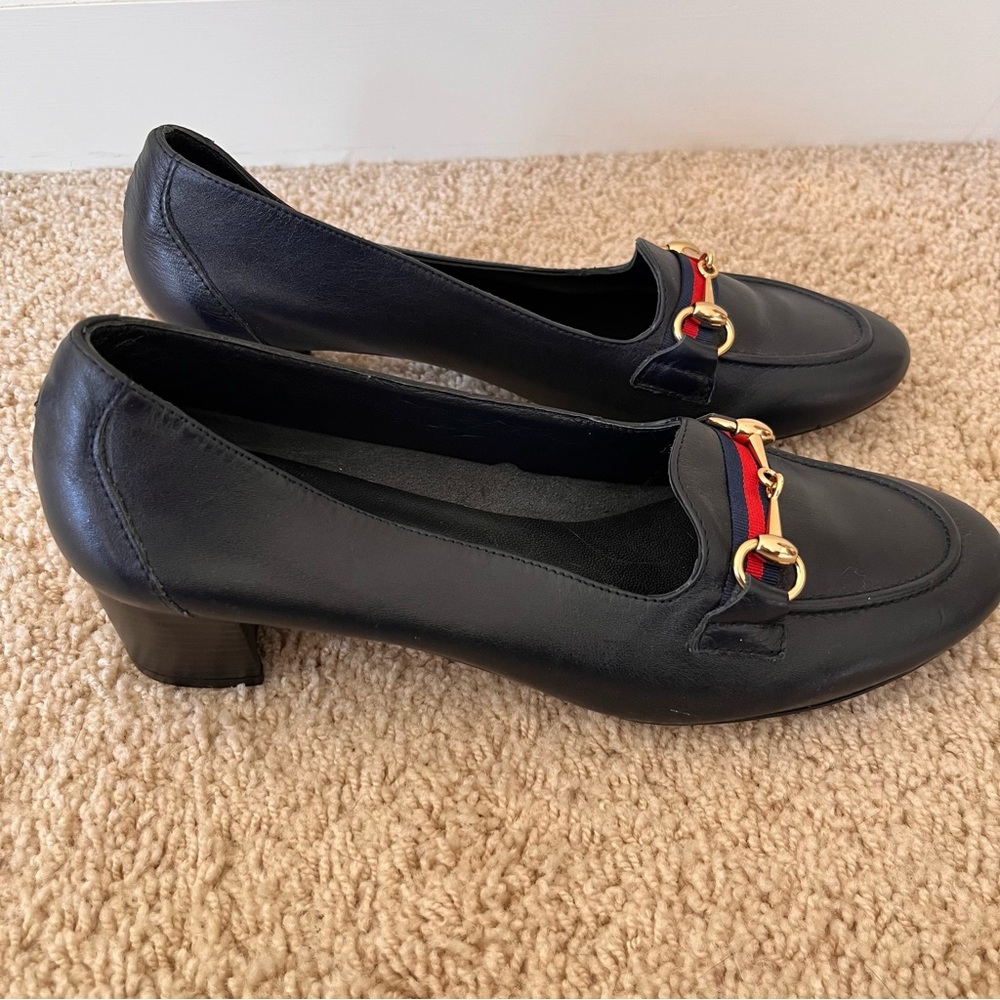 Punt Roma Heeled Loafers Size 41 Leather Navy Blue Preppy Classic Academia NWOB - Picture 3 of 10